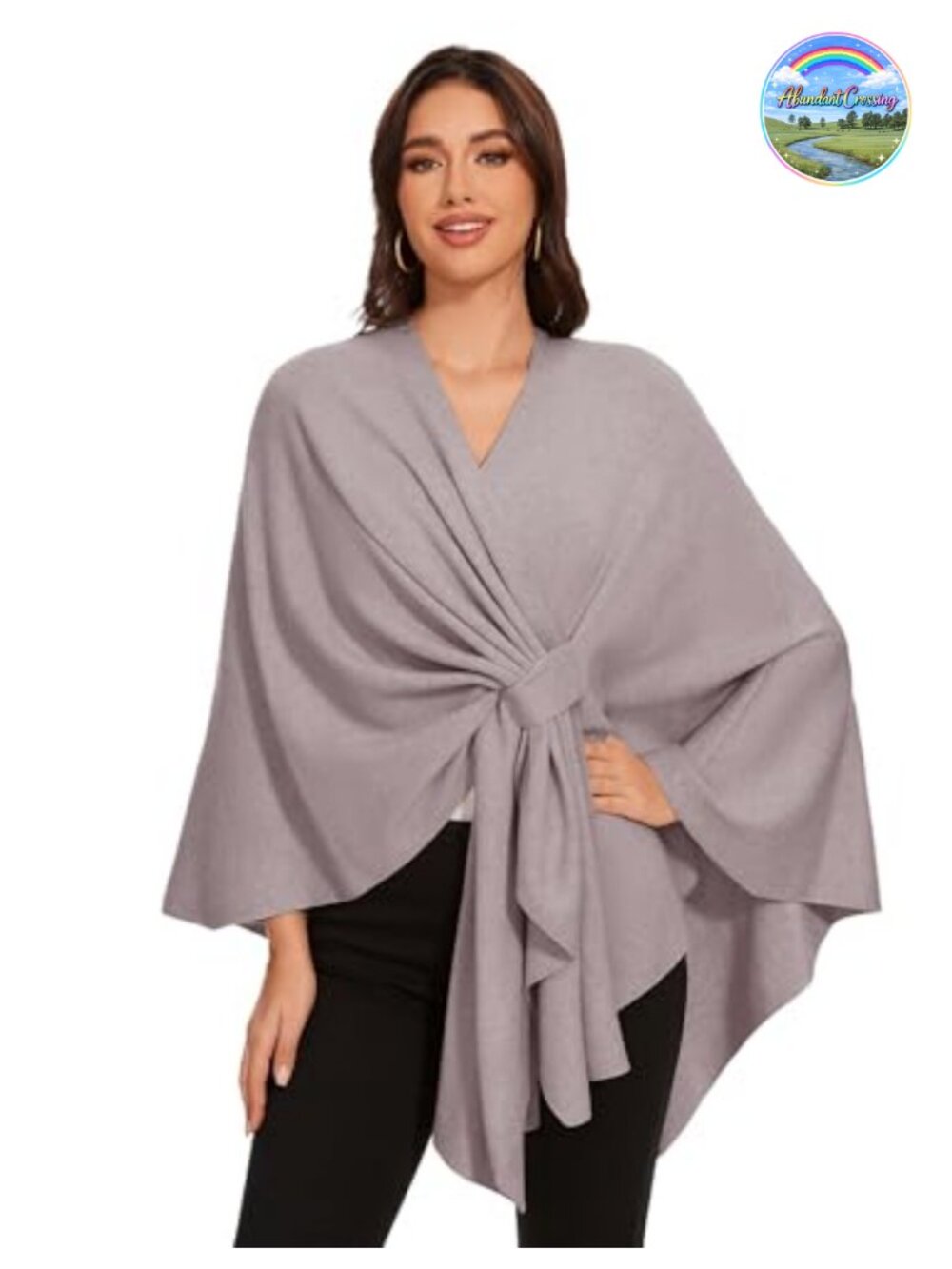 Women's Soft Knit Shawl Wrap Poncho Pull Through Loop Travel Wrap